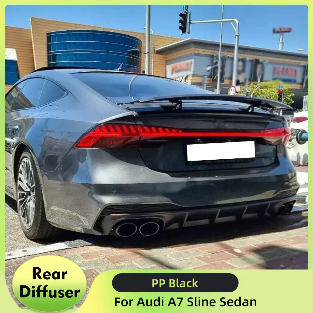 PP-Heckstoßstangen-Diffusorlippe für Audi A7 Sline 4-Türer 2019 2020, Auto-Heckstoßstangen-Diffusor-Lippenspoiler mit Auspuffspitzen, nicht S7