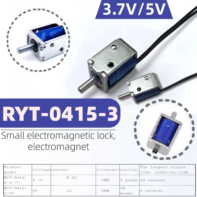 

DC 3.7V/5V RYT-0415-3 Mini Electromagnetic Lock for Medical Equipment, Solenoid Valve, New Energy Shared Devices, Decorative Box