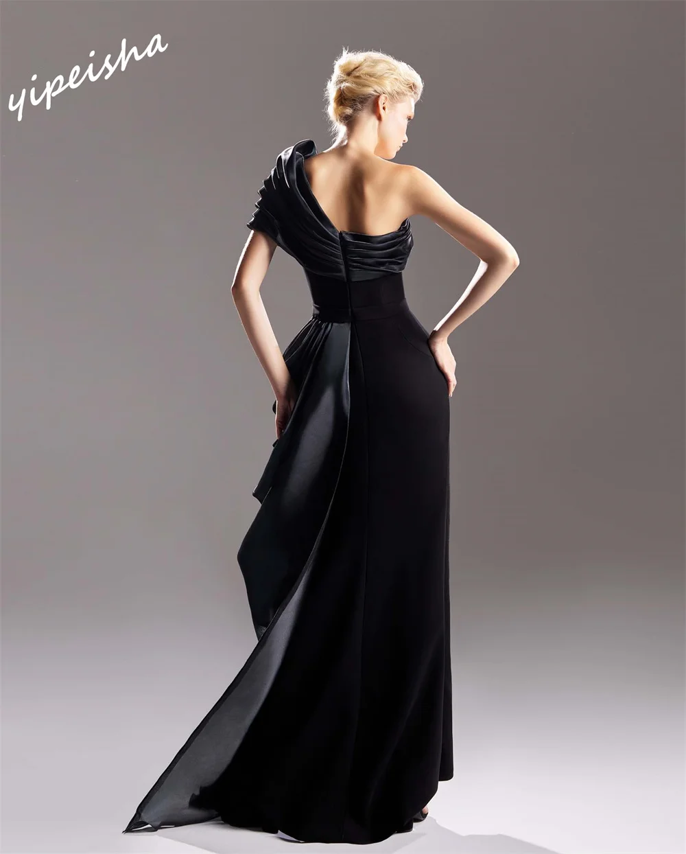 Exquisite One-shoulder Sheath Floor Length Evening es Draped Satin Customized