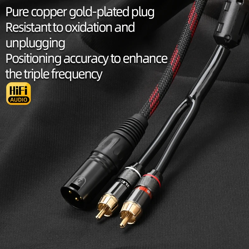 ATAUDIO HiFi XLR to 2RCA Y‑Splitter Audio Cable With Pure Copper Gold‑Plated Plug Cord for Amplifier Audio Player