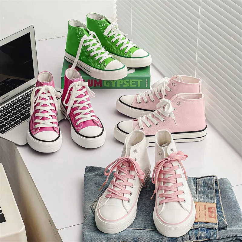 Men Women Versatile Casual Shoes Adult Lace-up High-top Canvas Shoes Couple Outdoor Sports Skate Shoes Older Children Cloth