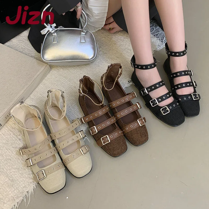 Moda tornozelo fivela senhoras mary janes apartamentos sapatos femininos dedo do pé redondo calçados rasos apartamentos com sapatos novo 2025