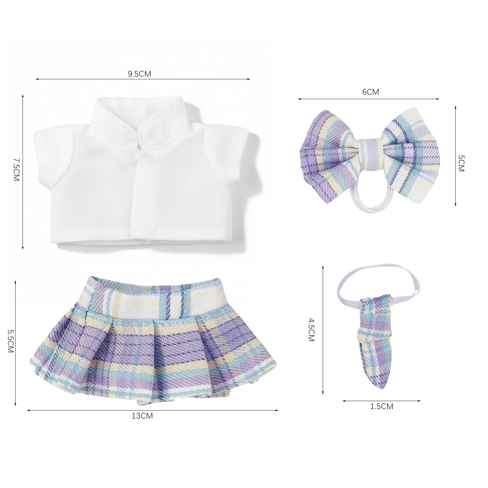 4Pcs/Set For Labubu Doll Clothes Bow Headband+Shirt+Skirt+Tie Cute Dress Set For 17CM Plush Doll Accessories,Festival Gifts Girl