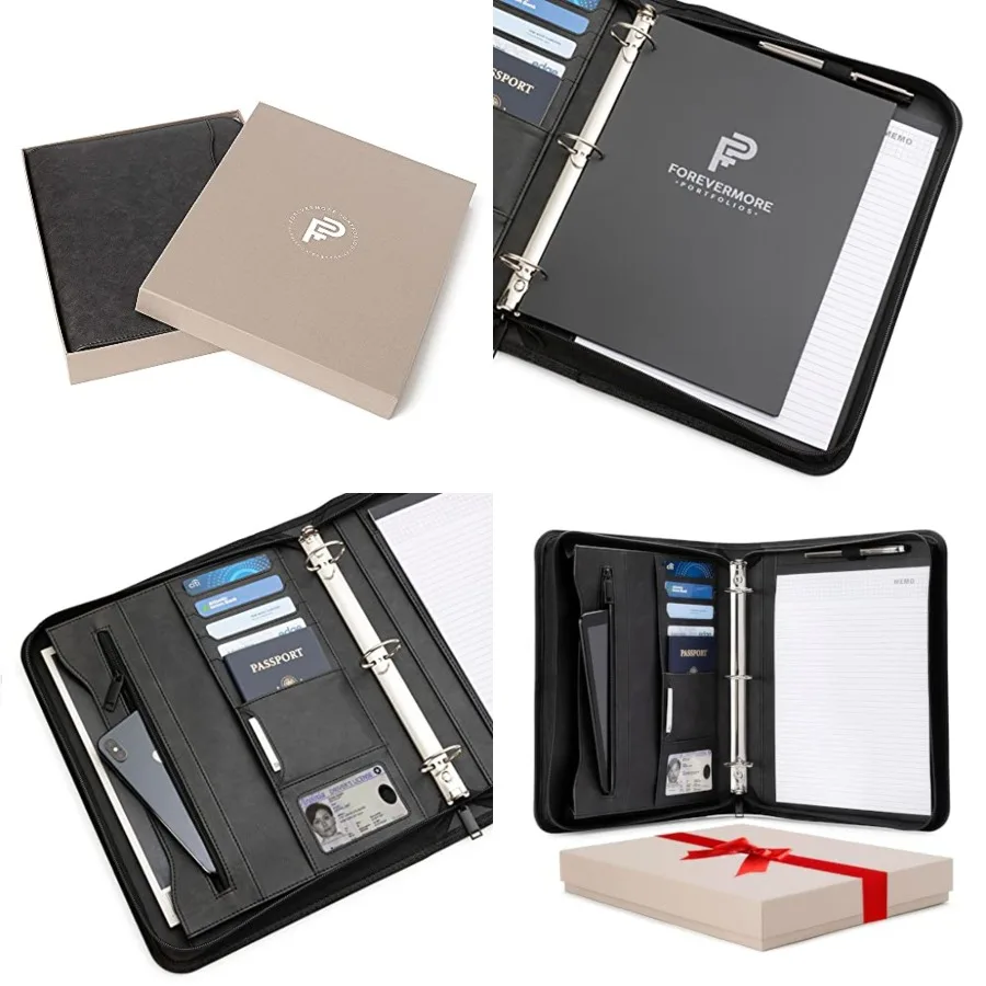 

Organizer - 3 Ring Binder tepad - 1.5 Inch - Zippered Storage Pockets for Papers, Travel Documents, Presentation Folder, Cards,