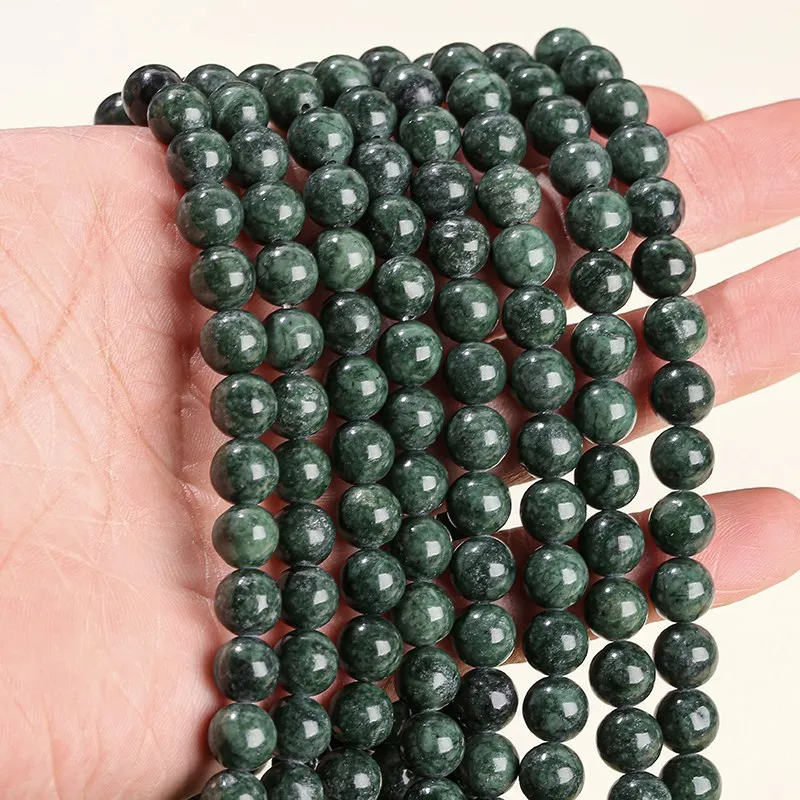 Naturstein dunkelgrüne Jade Jaspis Perlen runde lose Abstand halter 6 8 10mm für Schmuck herstellung DIY Halskette Armband Zubehör