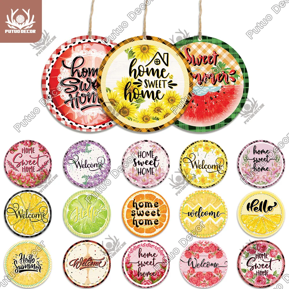 

Putuo Decor-Sunflower Round Wood Signs, Watermelon, Lemon, Fruits, Wooden Plaque, Rose, Tulip Wood Plate, Flower Garden