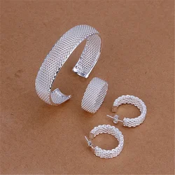 Fashion charm 925 sterling Silver adjustable bangles Bracelet rings size 6-10 earrings fine Jewelry set for woman wedding
