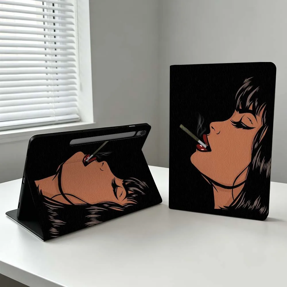 Art Smoking Woman For Samsung Galaxy Tab S11 S10 S9 S8 S7 S6 A11 A10.1 A9 A8 A7 Ultra FE Plus Soft Tablet Case Gift