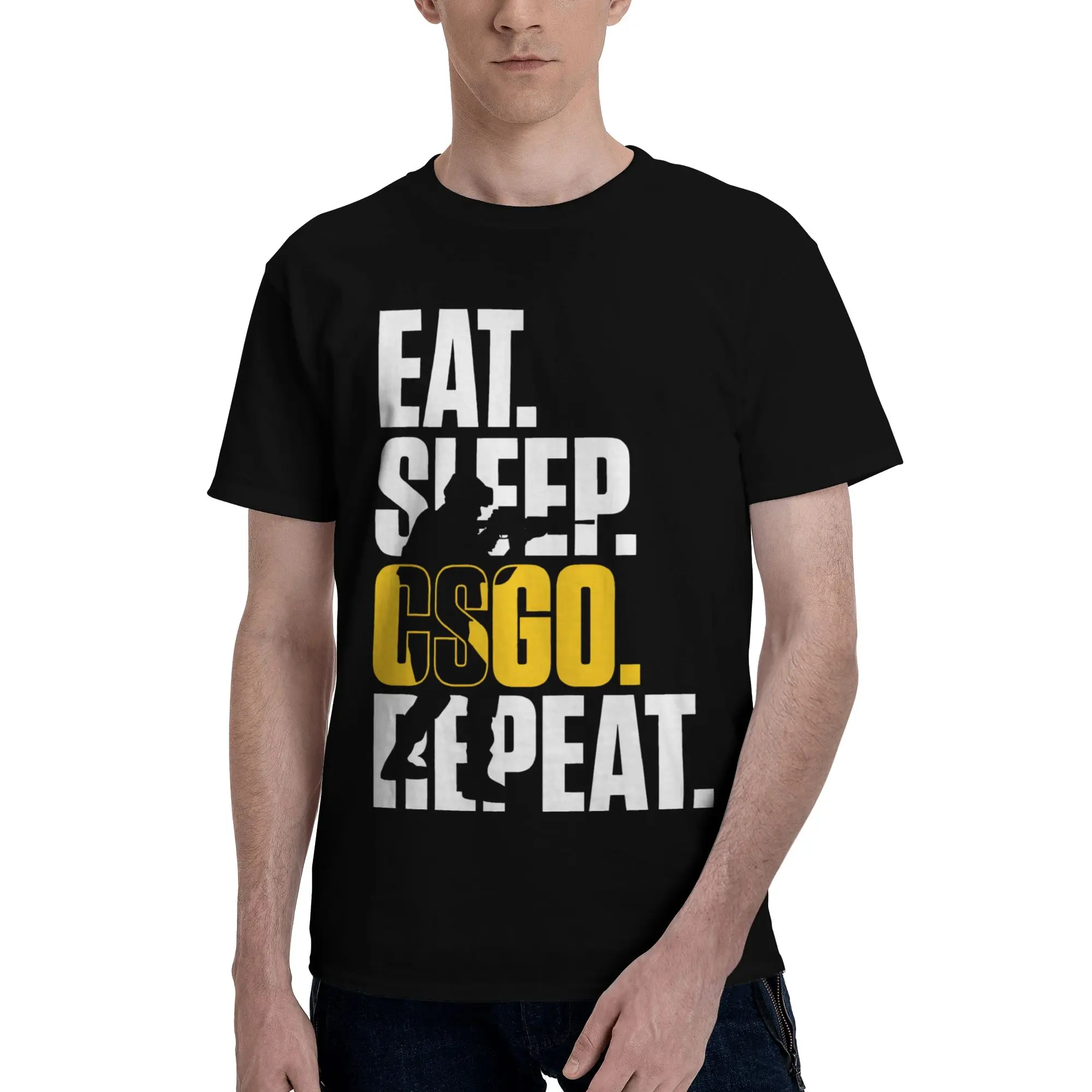 Eat Sleep Repeat  Funny 100% Cotton T-Shirt CSGO Tees Tops For Men