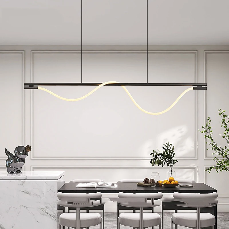 2024 Modern Long Silicone Strip Hanglamp Bar Kitchen Island Ceiling Chandelier Luminária Home Decor Lustres Dining Room Lampara