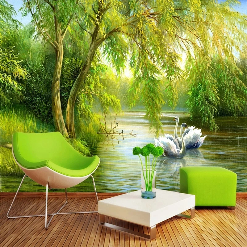 Custom Mural Wallpaper 3D Forest Swan Lake Nature Scenery Photo Living room TV background wall bedroom restaurant study Hotel 8d