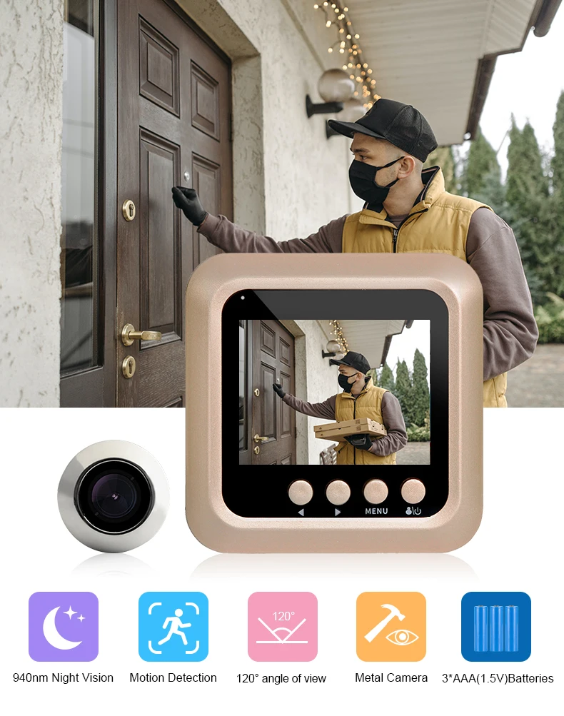 danmini-w5-door-bell-visual-doorbell-gold-security-camera-monitor-24-inch-peephole-door-camera-wireless-bell-peephole-camera