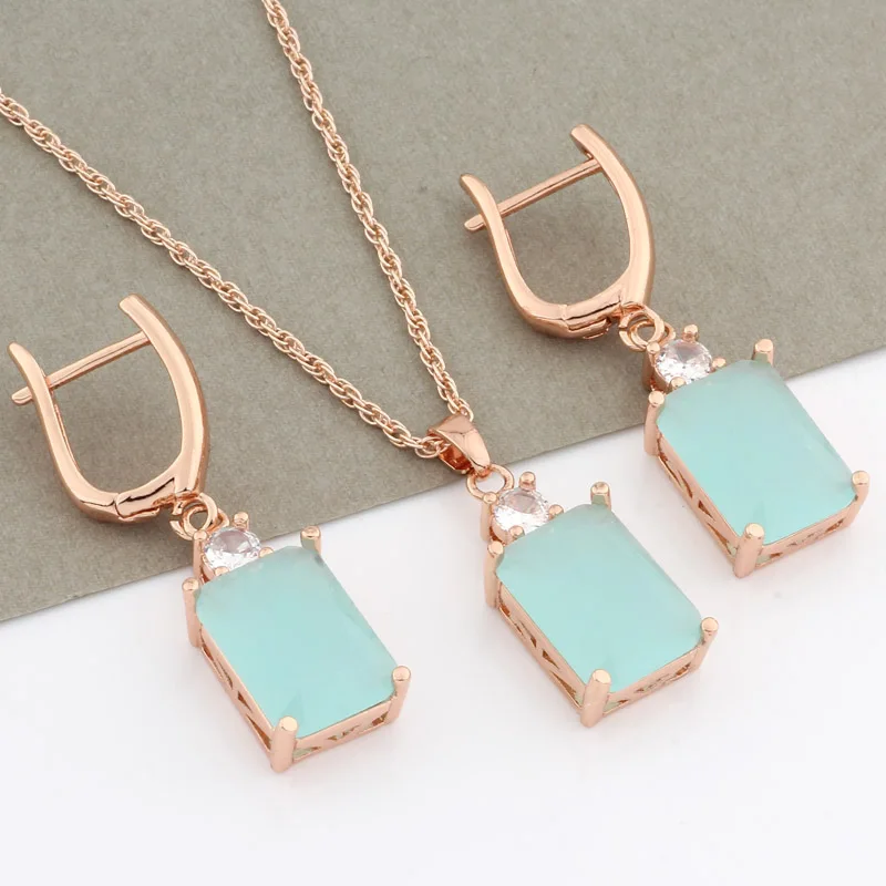 New Trend  High Quality Jewelry Sets For Women Cubic Zircon Necklace And Earrings For Women Party 585 Rose Gold Color Jewelry