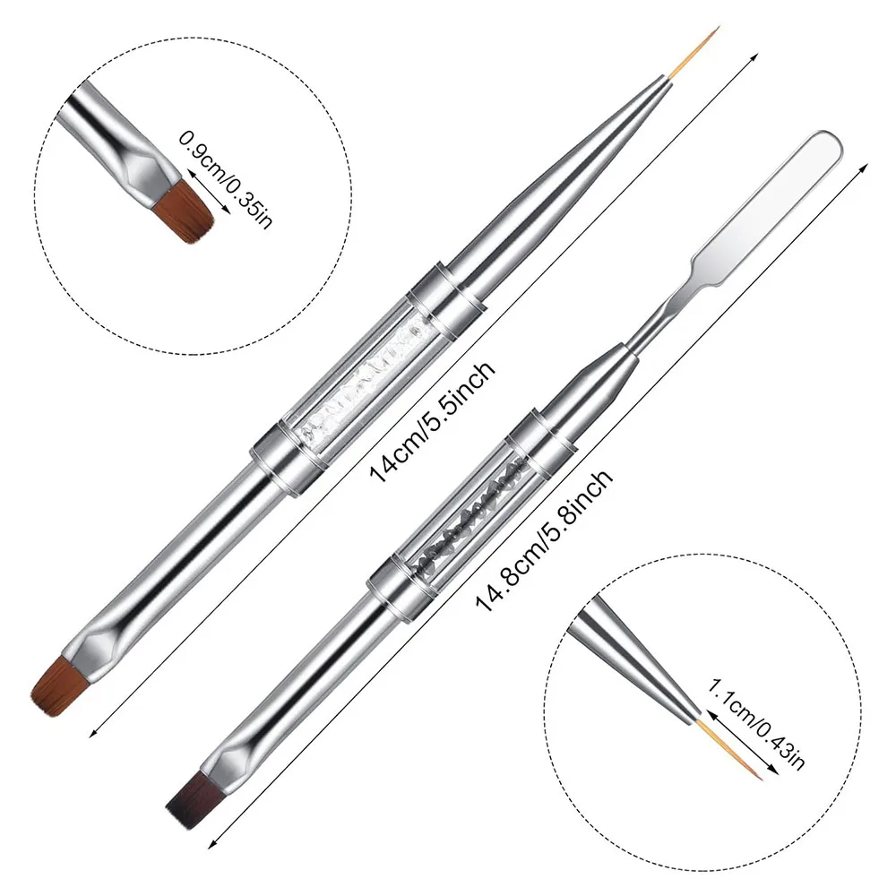Dual-Ended Hard Nail Art Brush Builder Gel Rhinestone Handle French Tip for Manicure Design Polish Gel Liner Professional Pen