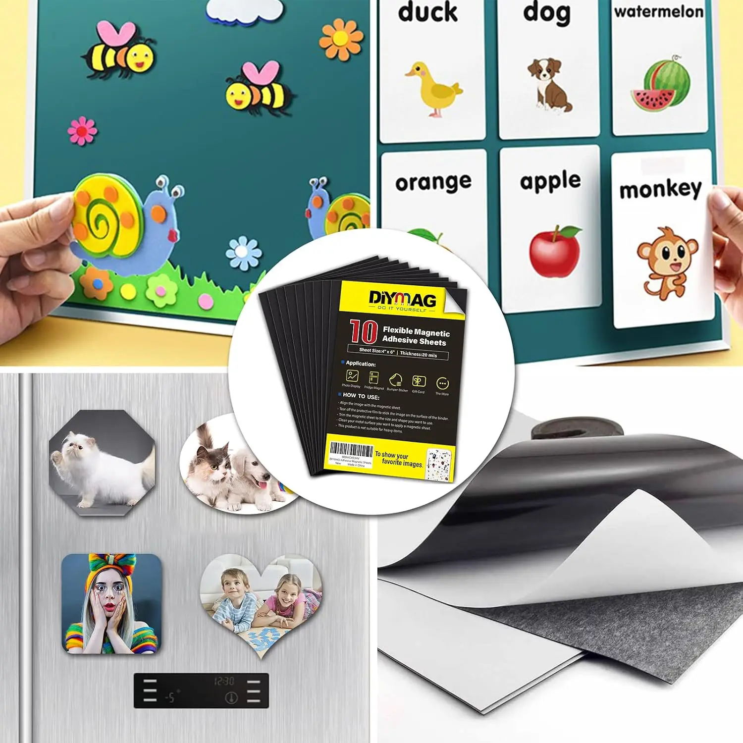 YITAPE 10 Pack Magnetic Adhesive Sheets, 4 X 6 Cuttable Flexible Magnet Sheets Easy Peel for Crafts Photos Classroom