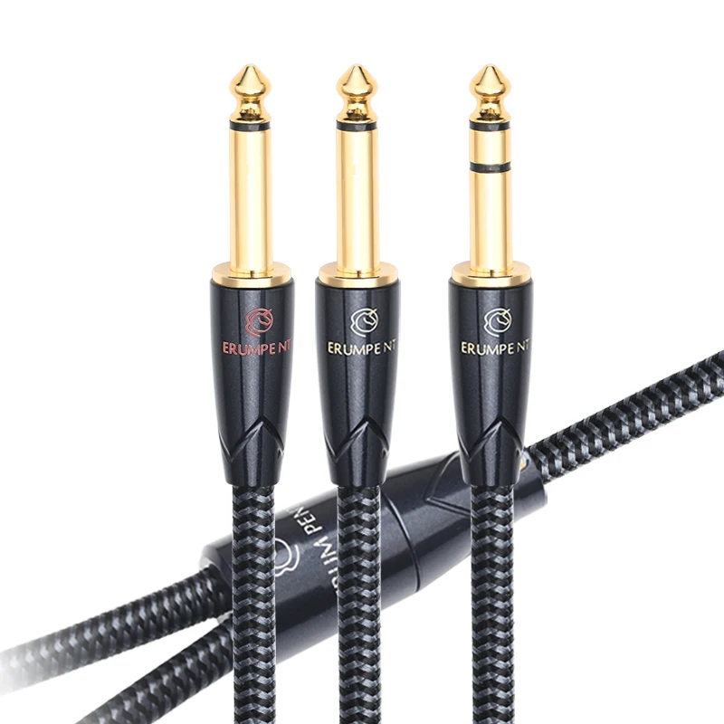 ATAUDIO HiFi 6,5 auf Dual 6,5 Audiokabel, quadratisch, OCC, vergoldeter Stecker, Stereo, 6,5 mm TRS-Buchse auf Dual 6,5 mm TS-Klinkenkabel für Lautsprecher PA 3
