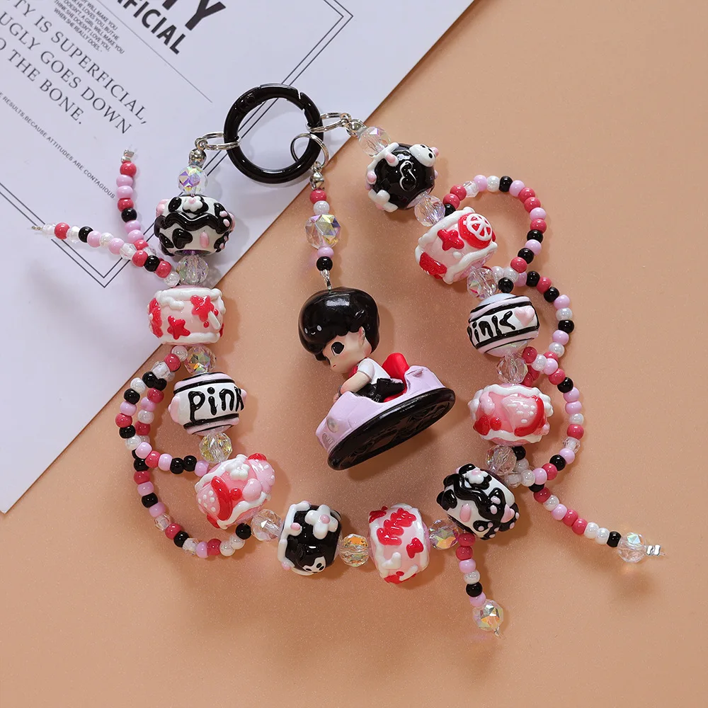 Colorful Handmade Bead Phone Chain Pompom Mart Taigawei Doll Bracelet Pendant Hot Bag Car Charm