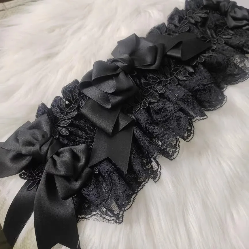 Lolita artesanal pesado laço rosa headpiece doce arco preto gótico acessório de cabelo cosplay limitado preto versátil escuro bandana