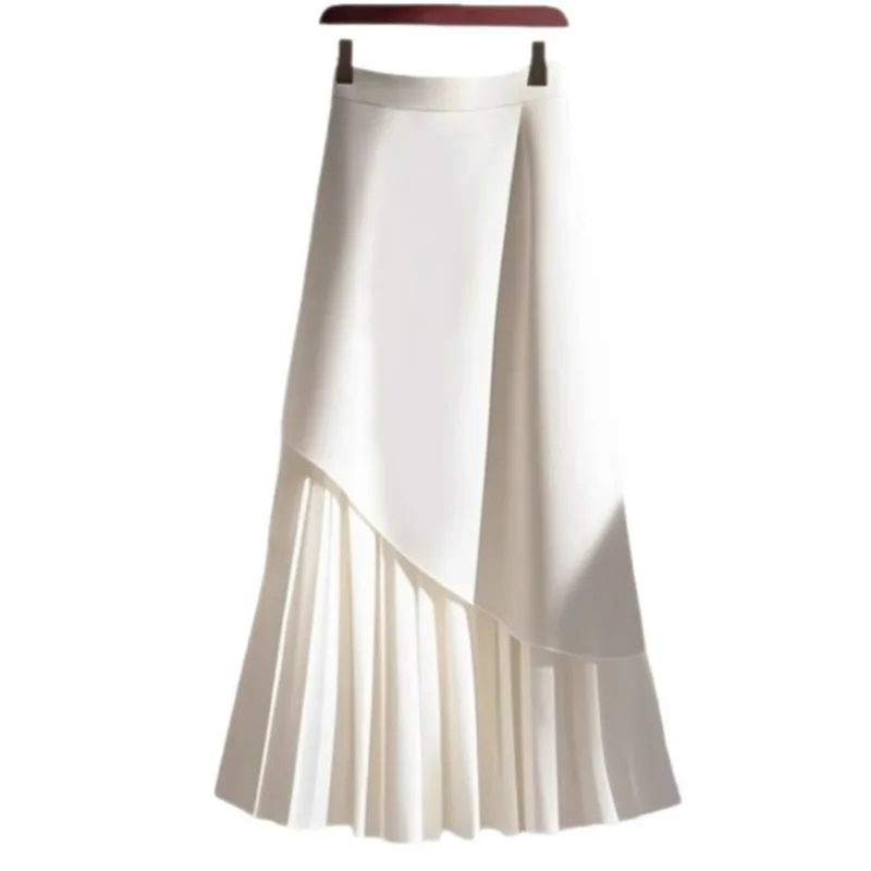 

Винтажная модная однотонная плиссированная юбка для женщин, с высокой талией, длинная, летняя, в корейском стиле, элегантная, А-силуэт, офисная, женская юбка-миди