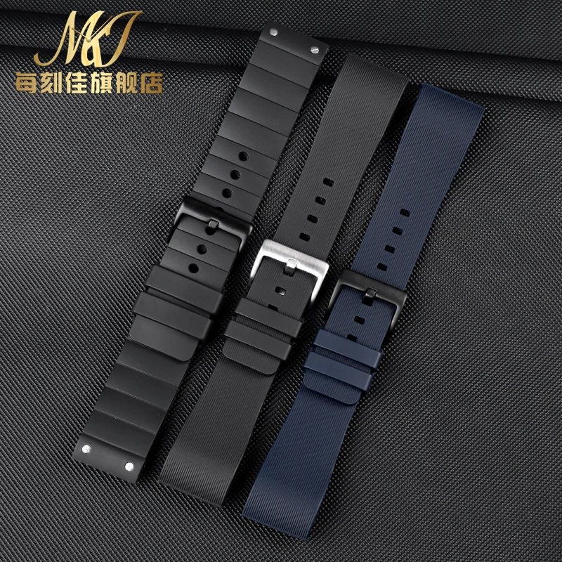 For Cartier Santos Sandoz 100 rubber watchband black Rivet silicone strap 20mm 23mm watch band men women soft  Rubber bracelet