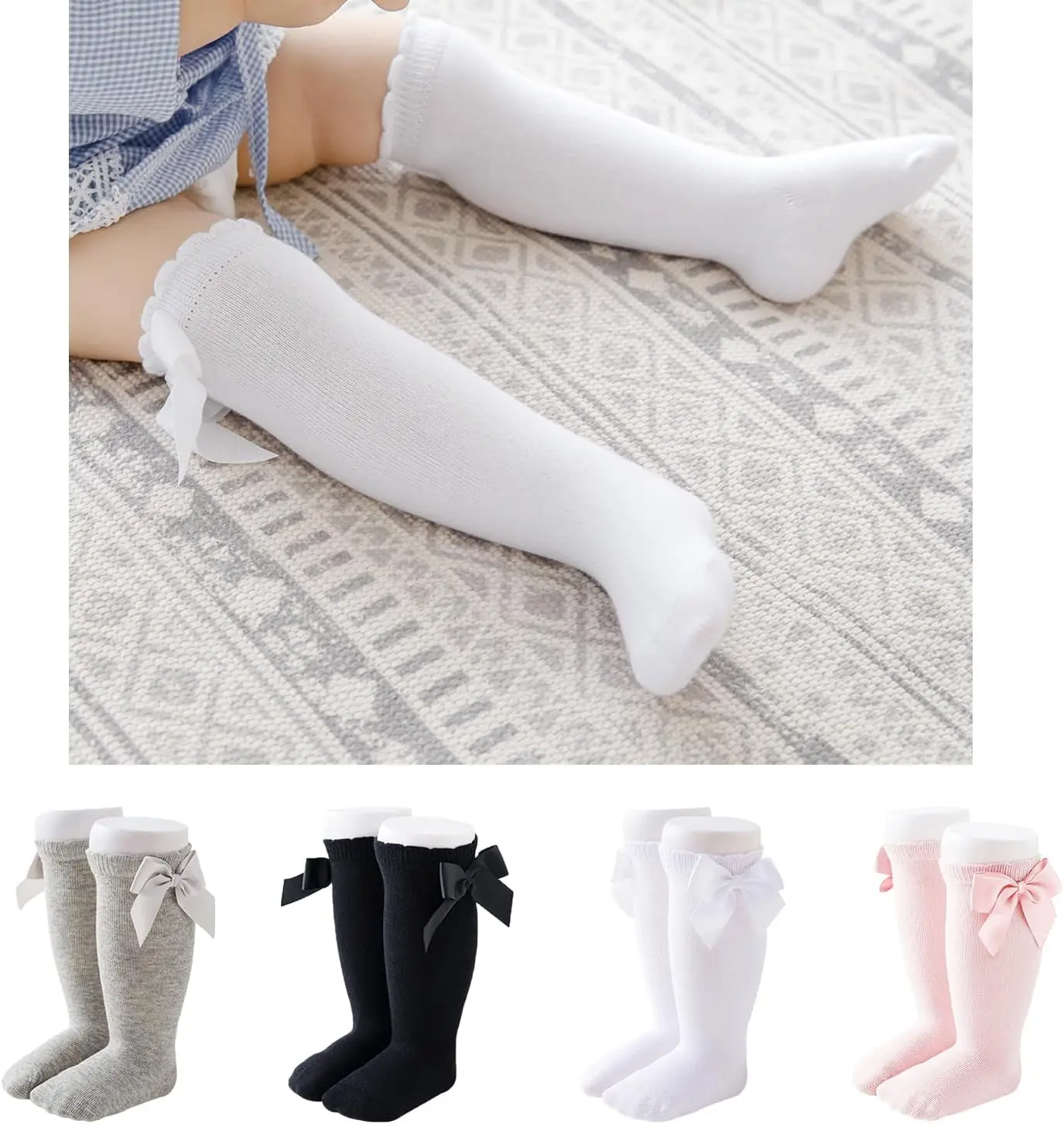 

Baby Girls Socks Knee High Socks With Bow Infants Toddlers Stockings School Uniform Dress Socks