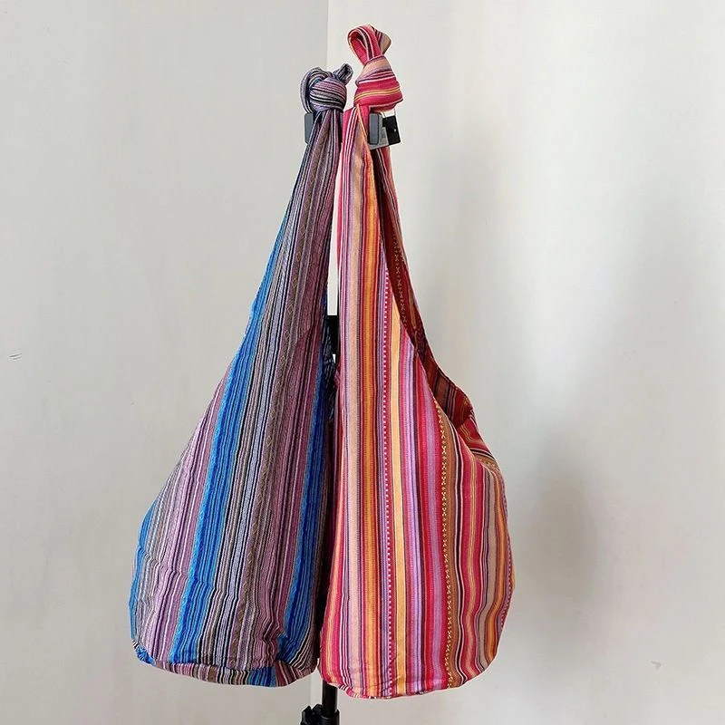 Vintage Bohemian Chic Canvas Shoulder Bag Ethnic Style Large Capacity Handbag Soft Tote Bag Casual Crossbody Bag Female Daily