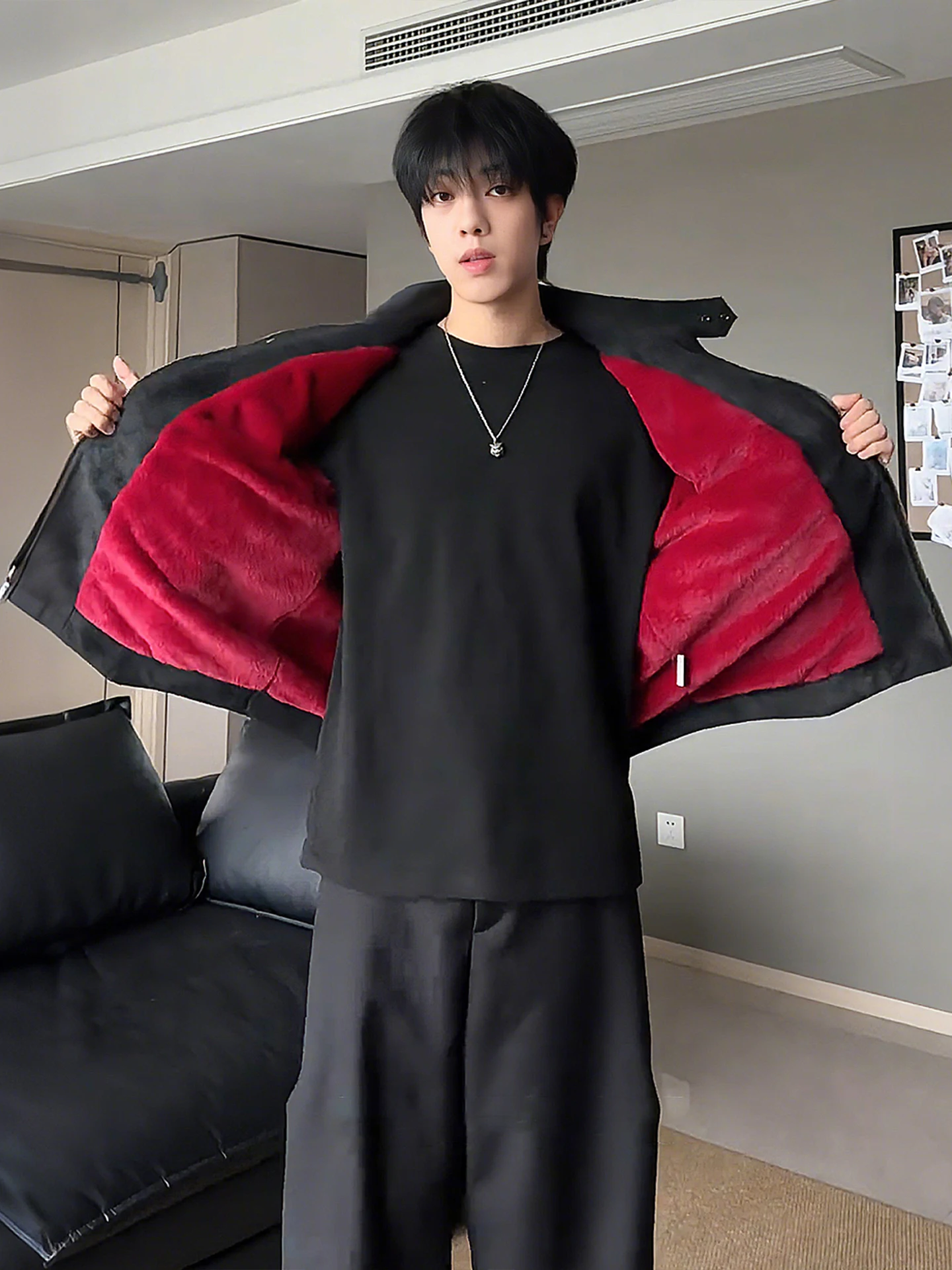 

Thiened Fce Warmth Men's Cotton Jaet Winter Cold Resistance ort Sle Motorcycle Jaet Inner Leather Coat Youth Casual