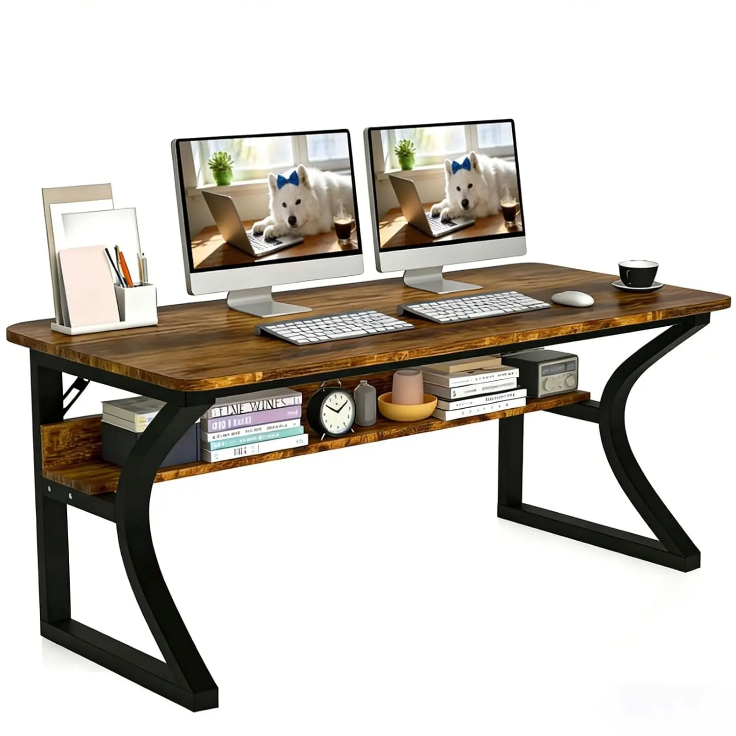 47 X 23.6'' Computer Desk, Home Office Desks w/Shelf Storage, Computer Desk w/Metal Frame, Cable Management, Customized