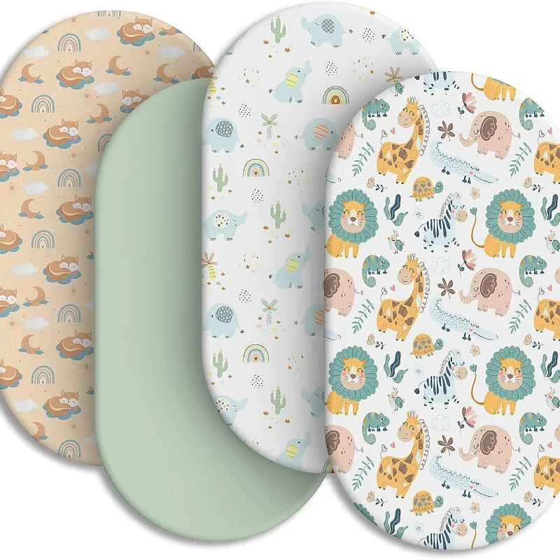 4 Pack Baby Bassinet Sheets Soft Bassinet Mattress Sheet 32x16inch, Universal Breathable Fitted Bassinet Sheets Set for Baby