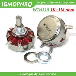 2PCS WTH118 2W 1A Potentiometer 1K 2.2K 4.7K 10K 22K 47K 100K 470K 1M WTH118-2W Round Shaft Carbon Rotary Taper Potentiometer