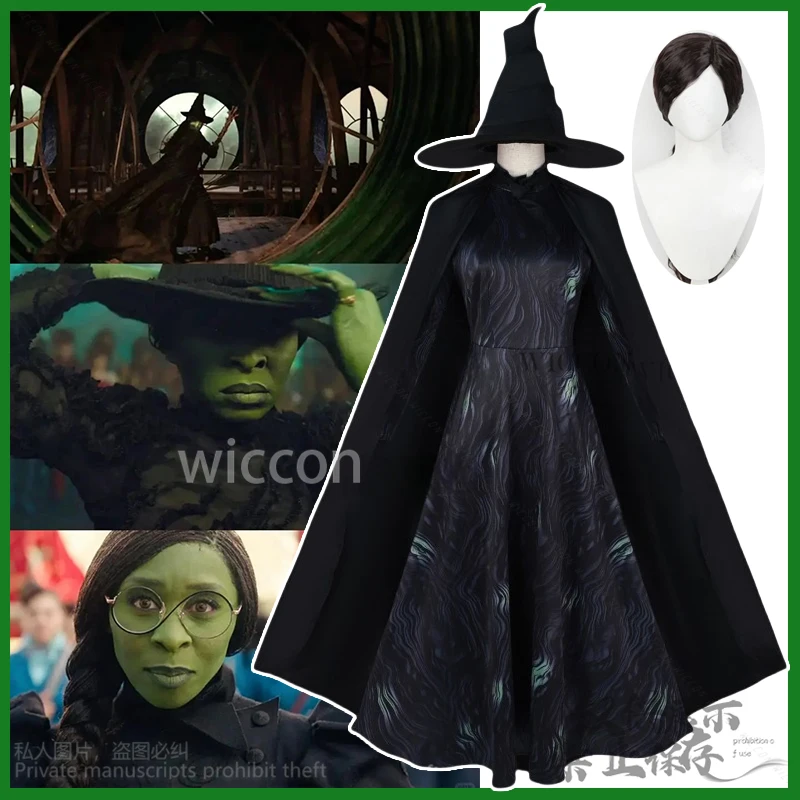 Elphaba cosplay Wicked costume Gotic Black Dress Lolita Uniform Wigs Halloween Christmas Party Suit Cos Woman Girls Customized