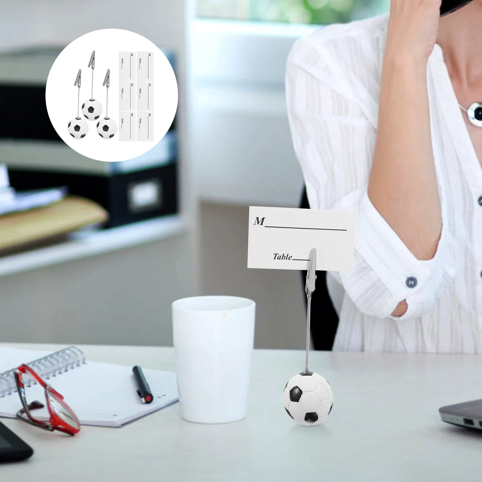 

3Pcs Ball Base Memo Clip Sports Design Football Business Card Photo Holder Desk Table Number Stand Picture Display