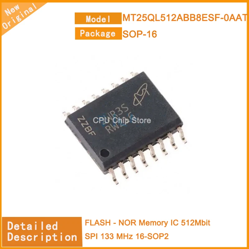 5Pcs/Lot  New Original   MT25QL512ABB8ESF-0AAT  MT25QL512  FLASH - NOR Memory IC 512Mbit SPI 133 MHz 16-SOP2