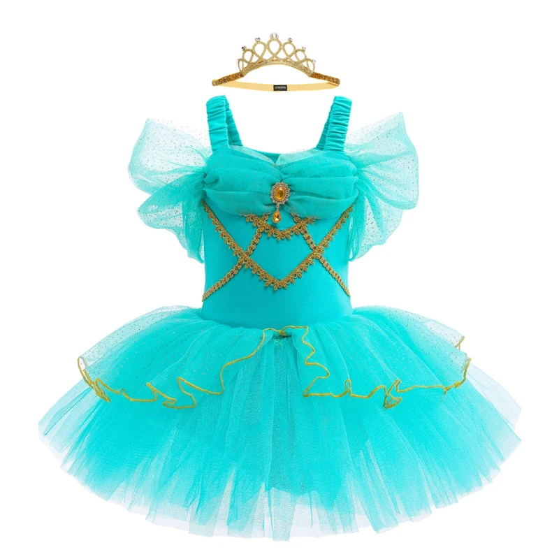 

Princess Girl Ruffle Sleeve Ballet Dance Dress Tutu Skirt Short Skirt Ballet Performance Costume Princess Jasmine Holiday