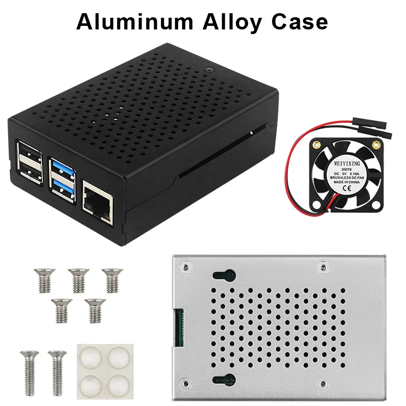 

Raspberry Pi 4 Aluminum Alloy Case Metal Box Reserve Suspension Holes with Cooling Fan Mesh Heat Dissipation for Raspberry Pi 4B