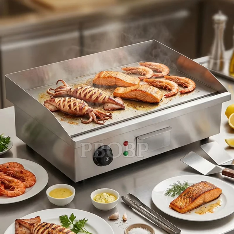 Commercial Electric Griddle 3KW Countertop Grill with Adjustable Temperature 50-300℃ for Breakfast Pancake Burger and Steak