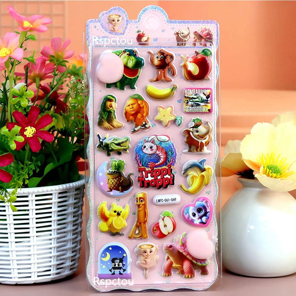 4 Uds. De pegatinas de glúteos felices en relieve 3D de Brainrot italiano, calcomanías de burbujas de animales de Tung Tung Sahur, pegatina decorativa para funda de teléfono