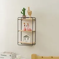 Wall Mounted Rectangular Floating Shelf Metal Framed With Wooden Floor For Wall Storage Display Household Items Decoration Home