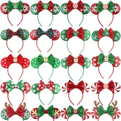 Disney Mickey Mouse Merry Christmas Ear Headbands for Kids Girls Reindeer Ear Hairbands Adults Women Candy Bows Hair Accessories