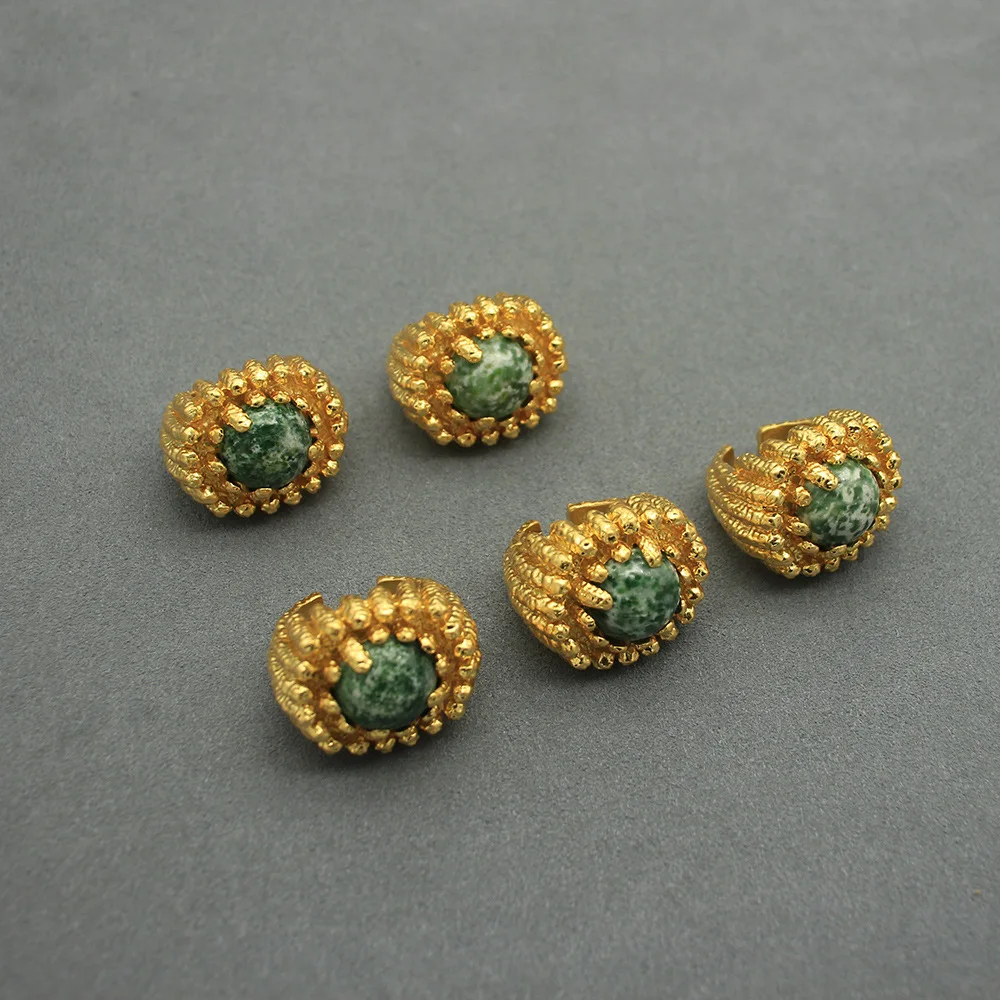 Spanish Niche Design Ring Natural Stone Qinghai Jade Irregular Ring