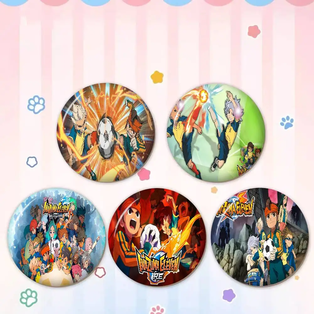 Inazuma Eleven Anime Round Button Pins Slogan Creative Brooches Backpack Clothes Decoration Fashion Cartoon Jewelry Gifts