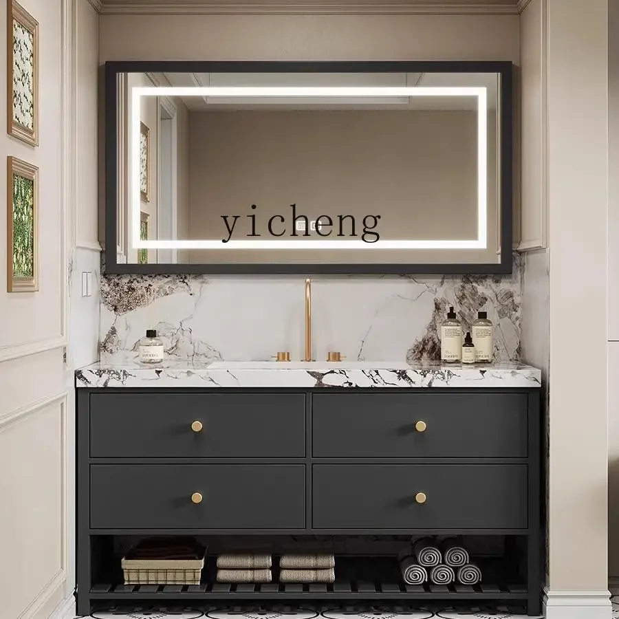 rock slab hand wash face integrated basin bathroom cabinet combination floor wash table bathroom