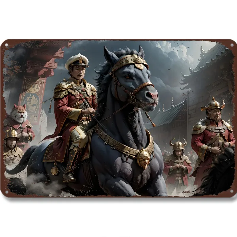 

Vintage Equestrian Battle Metal Tin Sign, 7.9x11.8"/11.8x17.7" Aluminum Wall Art, Multipurpose Decorative Plaque for Home