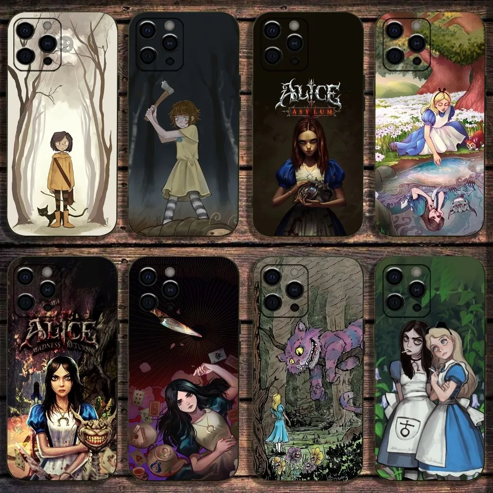 A-Alice-e M-Madness Returns Game Phone Case For Apple iPhone 15,14,13,12,11,Pro,X,XS,Max,XR,Plus,Mini Soft Black Cover