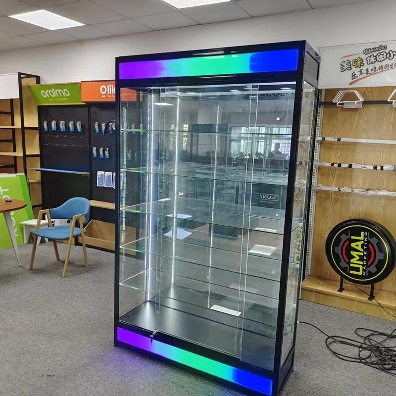 

2025customized.USA Hot Sale Shop Display Counter Mirror Back Smoke Store Display with Bright LED Light