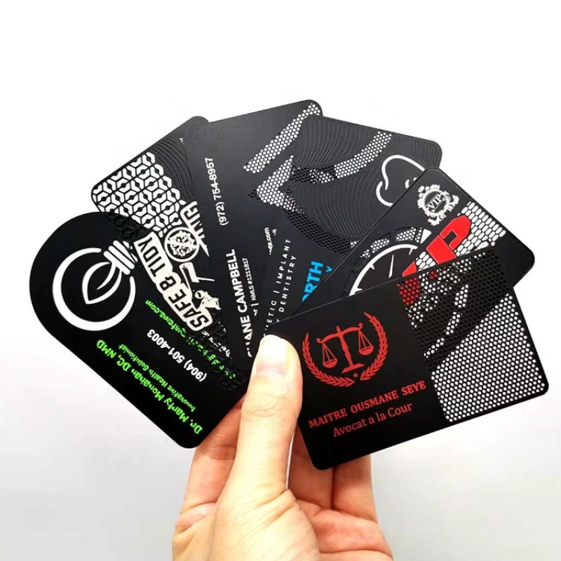 10 0.pieceswholesales custom printing laser engraving logo stainless steel metal card black metal business cards exclusive p