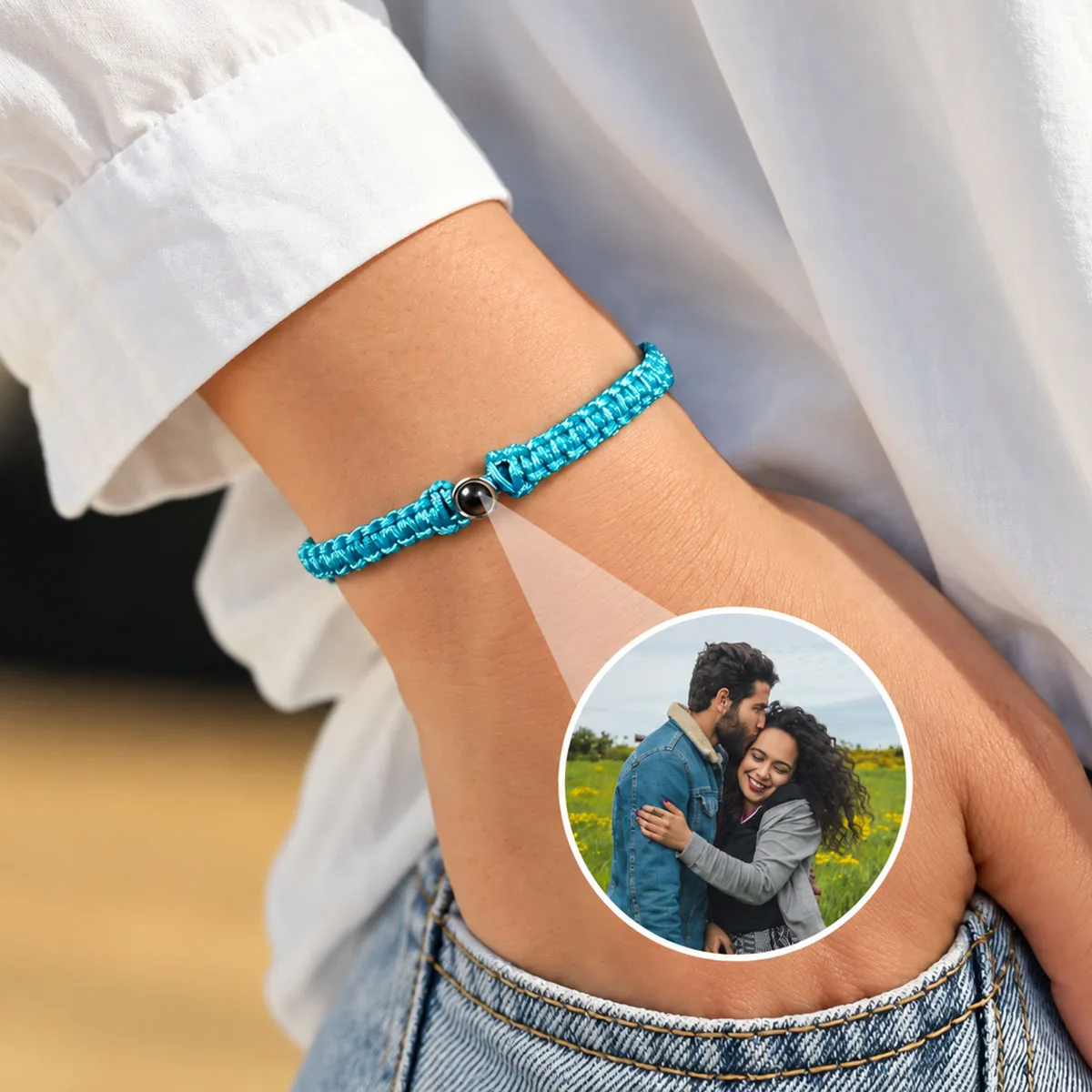 Personalized Picture Woven Rope Projection Women's Bracelet Custom Photo Bracelet Memorial Image Gift for Her