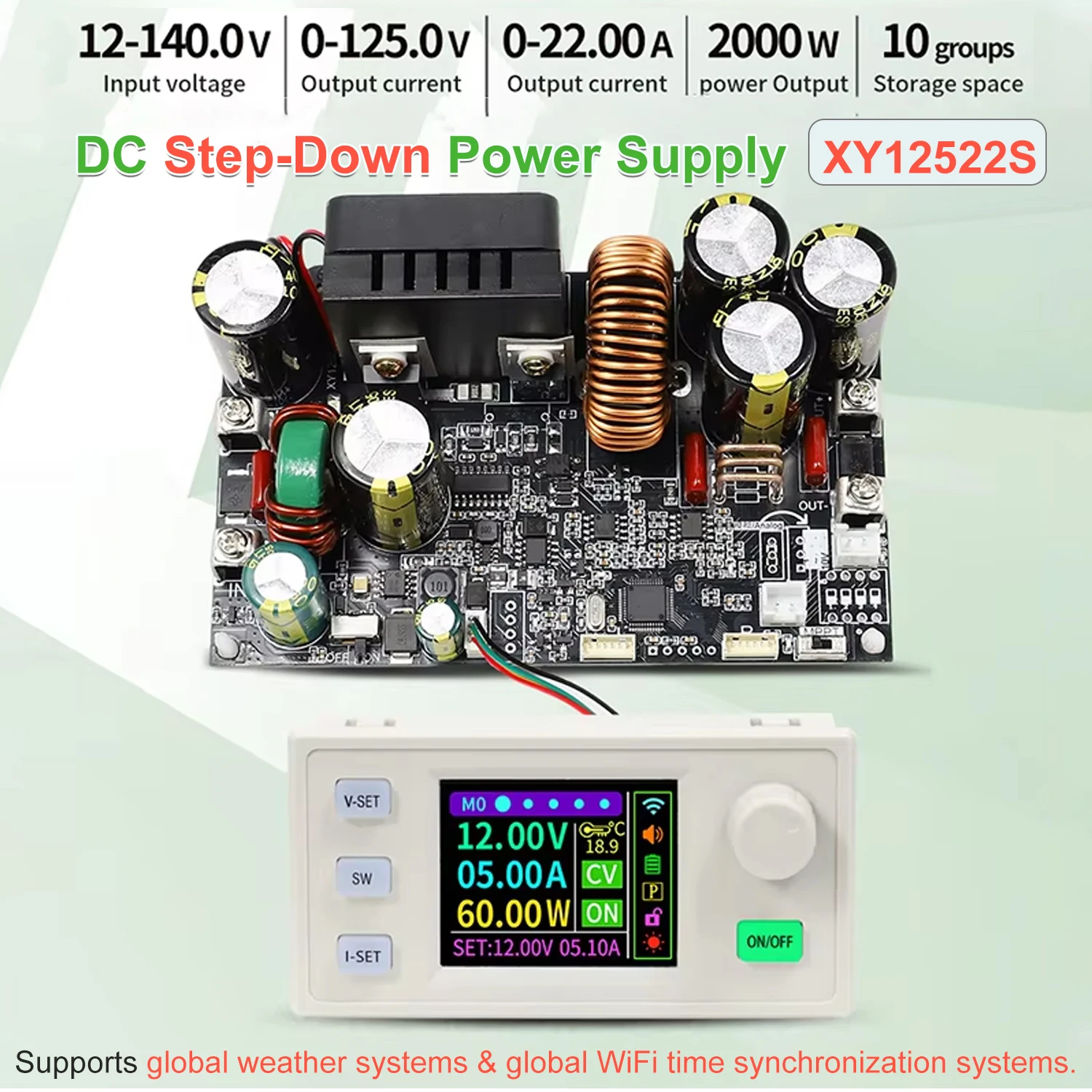 XY12522S CNC DC Buck Power Supply 125V/2000W Adjustable Stabilized Power Supply Constant Voltage/Current Support Weather Systems