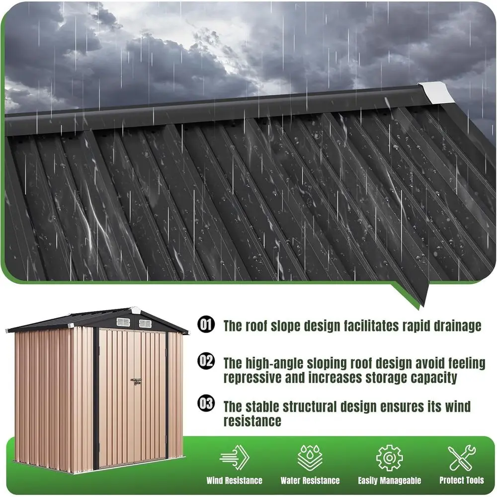 6'x4' Outdoor Metal Storage Shed with Lockable Door- Ideal or Tools, Garden Equipment & Bikes, Perect or Patio Placement(Base In view 3