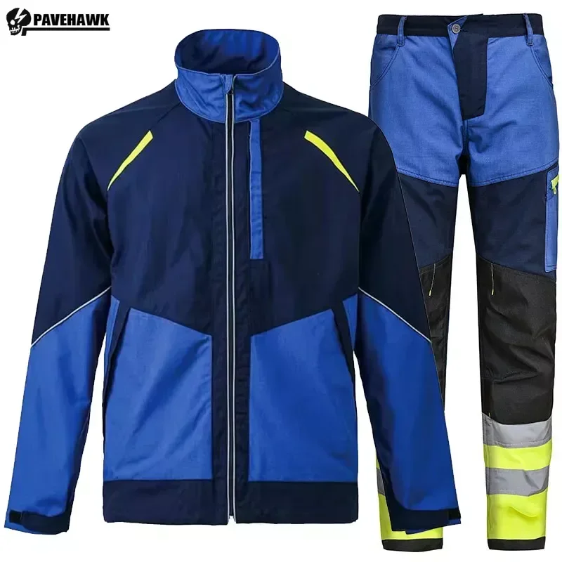 Workshop Work Uniform Set Tear Resistance Comfortable Elastic Working Suit 2 Piece Reflective Stripes Secure Factory Clothing